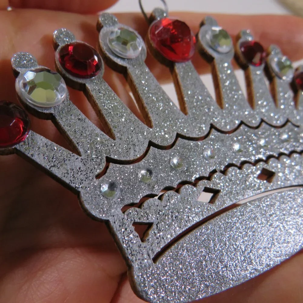Crown Laser Cut Wooden Ornament Hangs King Queen